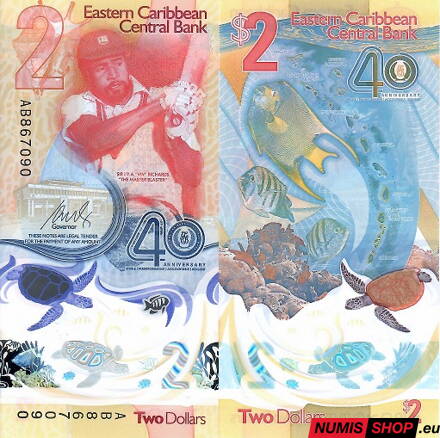 Eastern Caribbean States - 2 dollars - 2023 - polymer - UNC - 40th Anniversary of Central Bank - Commemorative