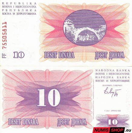Bosna a Hercegovina 10 dinara 1992 - UNC