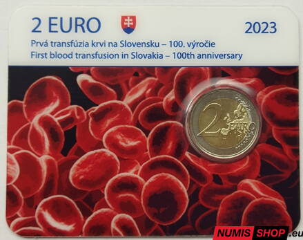 Slovensko 2 euro 2023 - Prvá transfúzia krvi - COIN CARD