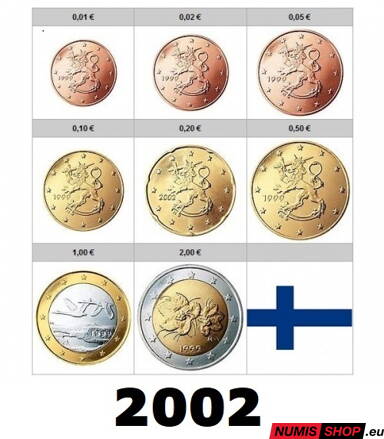 Sada Fínsko 2002 - 1 cent - 2 euro - UNC