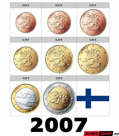 Sada Fínsko 2007 - 1 cent - 2 euro - UNC