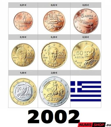 Sada Grécko 2002 - 1 cent - 2 euro - UNC 